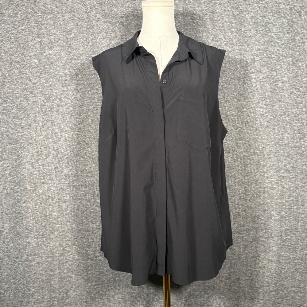 Athleta Black Sleeveless Button Down Shirt Stretch Top Womens 1X